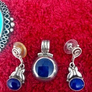 Set silver earrings and pendant lapizlazuli
